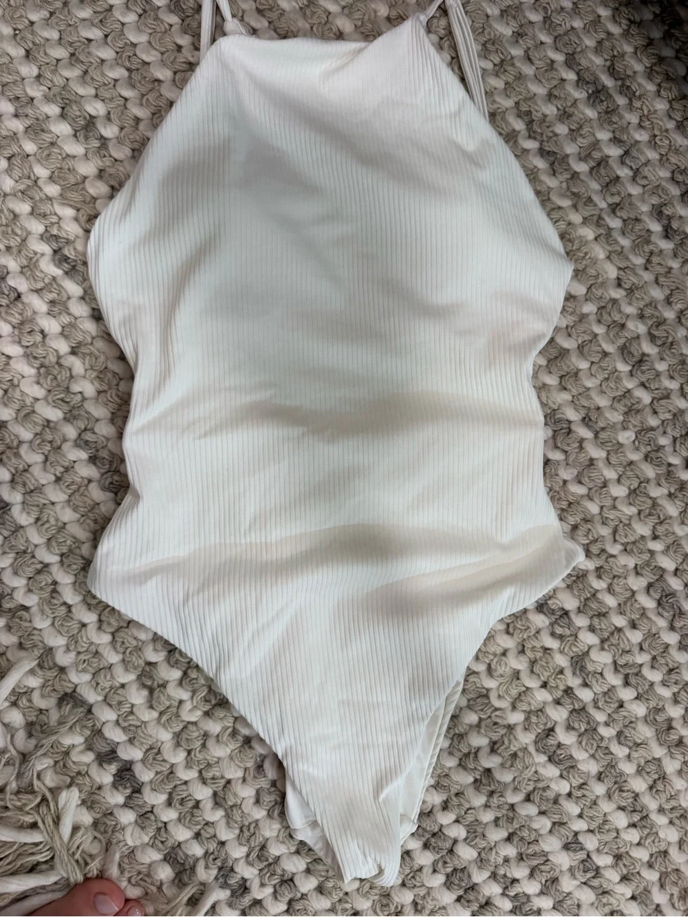 Womens' white Ribbed One-Piece Swimsuit